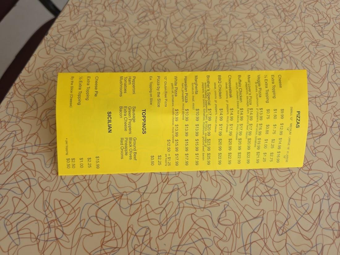 Brother's Pizza new york style Menu
